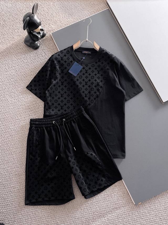Straight brand Lv Louis Vuitton 2025 round neck short sleeve shorts suit Pure co