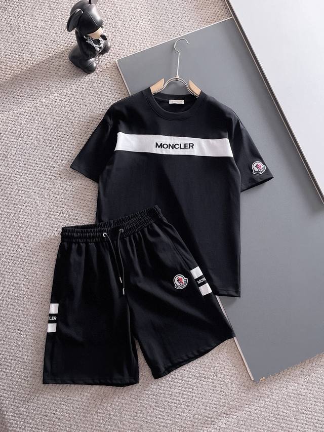 Direct brand Moncler 2025 round neck short sleeve shorts suit Pure cotton fabric