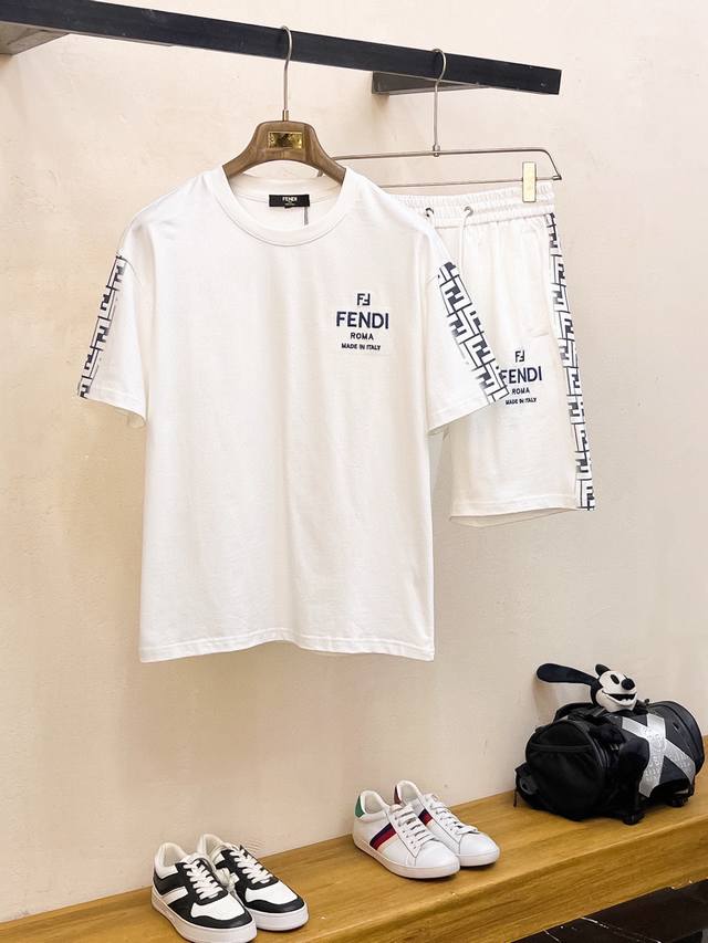 straight brand Fendi Fendi 2025 round neck short sleeve shorts suit pure cotton
