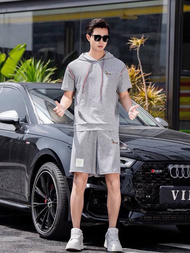 Straight brand Tb 2025 round neck short sleeve shorts suit pure cotton fabric wi