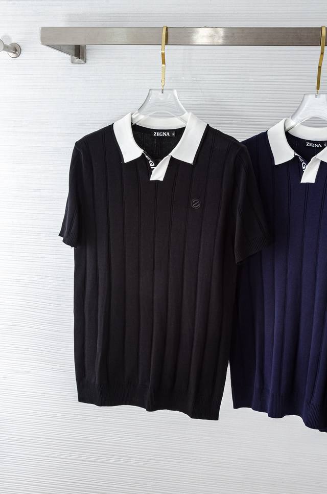 Zegna 2025 Spring and Summer new long-staple cotton knitted lapel short-sleeved