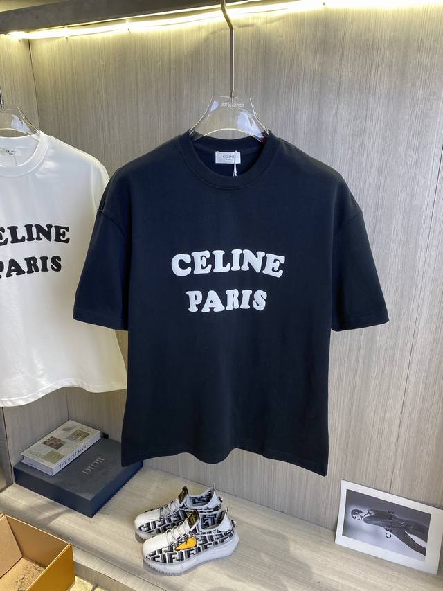 Celine 2025 Spring and Summer new high-weight heavy round neck short-sleeved shi