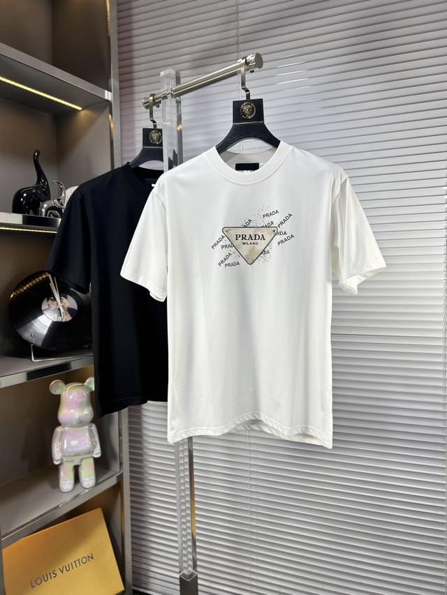 Prad* Prada Ss25 new summer short sleeves, top pattern logo, handsome and fashio