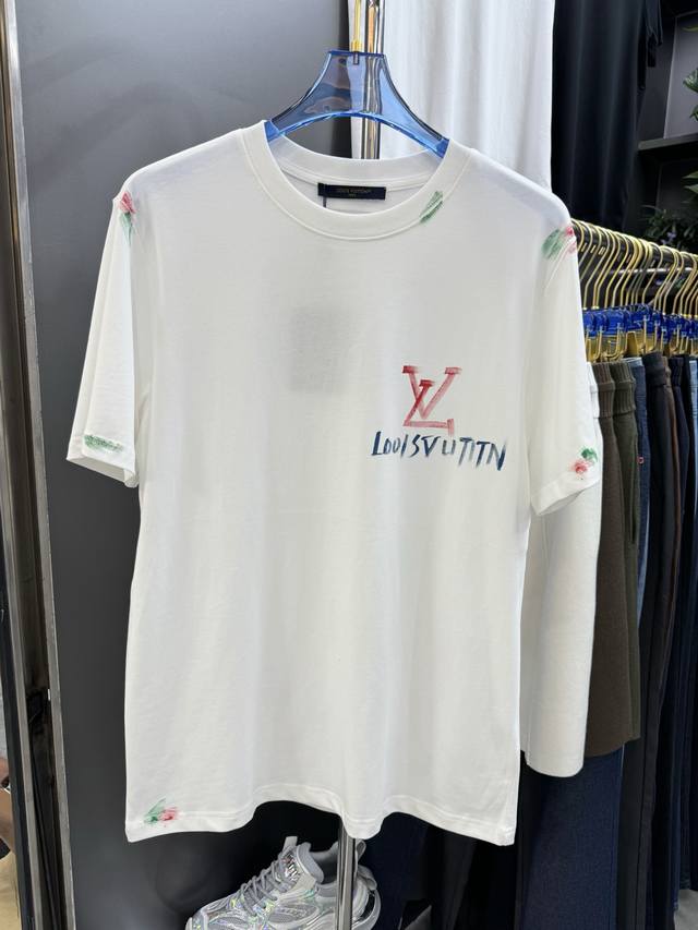 Louis Vuitton logo hand-painted short-sleeved T-shirt with three complete labels