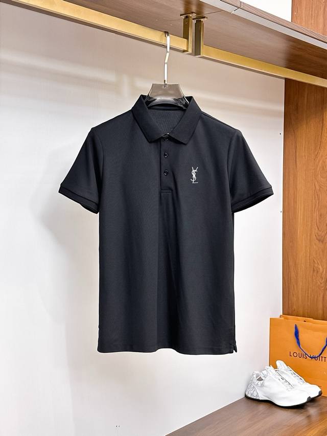 Yves Saint Laurent small embroidery 2025 summer men's new lapel short-sleeved Po
