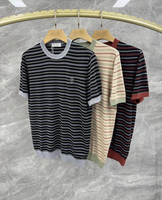 Solo Spring and Summer new Bc contrast striped light knit sweater, men's embroid