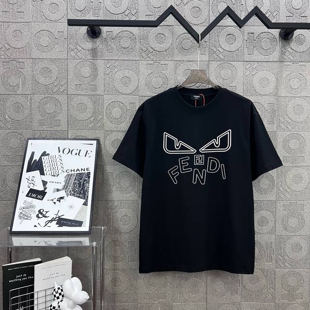 Fendi double Ff letter Logo devil eyes 3D glue craftsmanship 330g round neck sho