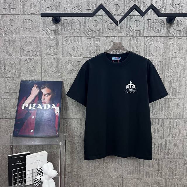 Prada Prada letter logo printing process 330g round neck short-sleeved T-shirt h