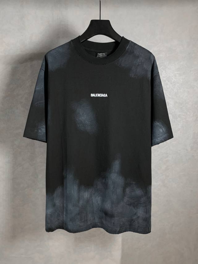 High quality Balenciga front and back embroidered letters round neck short sleev