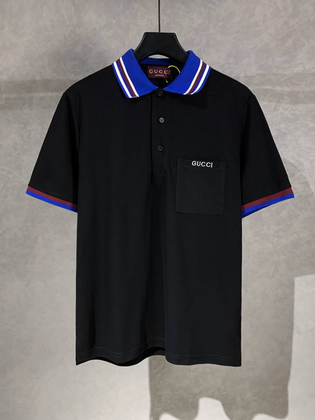 High quality Gucci Gucci chest pocket letter Polo shirt uses matte imported embr