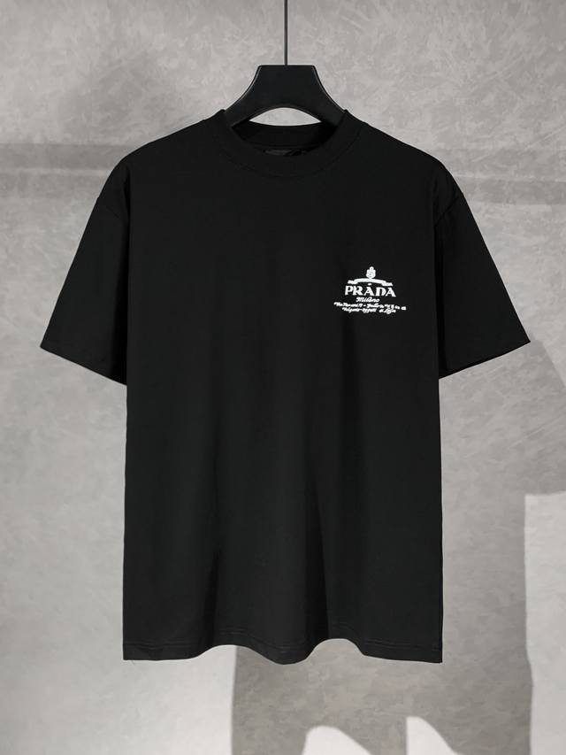 High quality Prad micro-logo short-sleeved T-shirt with three complete logos. Ma