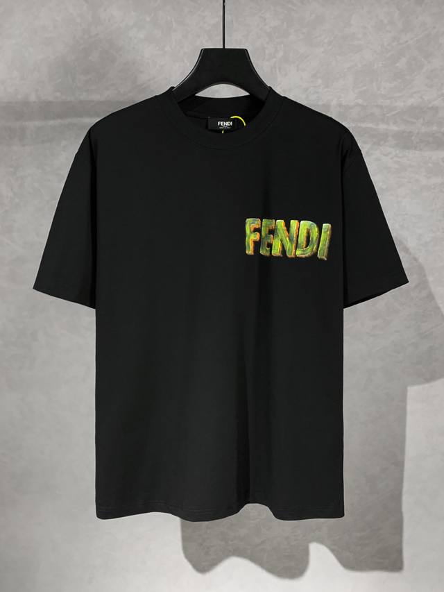 High quality Fendi Fendi letter hand-painted round neck short-sleeved T-shirt ad