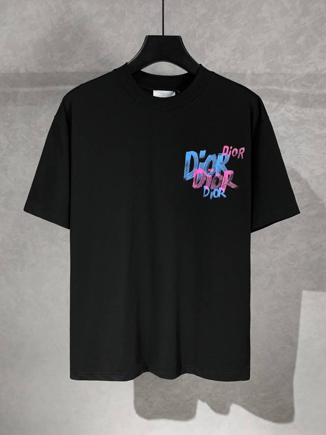High quality Dior's new graffiti letter hand-painted round neck short-sleeved T-