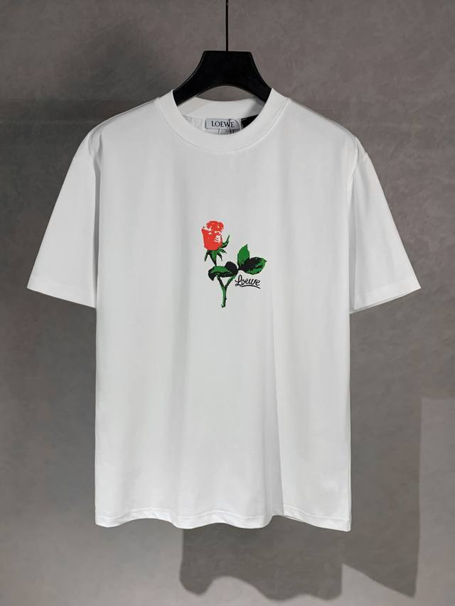 High quality Loew new series rose pattern round neck short-sleeved T-shirt, the