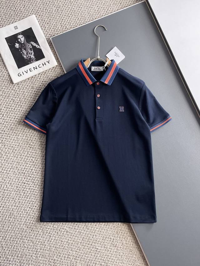 Hermes 2025Ss new summer letter logo men's lapel Polo shirt! Classic business me