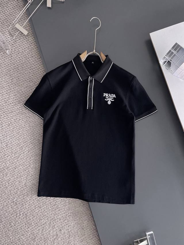 Prada 2025Ss new summer letter logo men's lapel Polo shirt! Classic business men