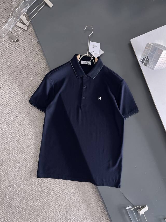 Hermes 2025Ss new summer letter logo men's lapel Polo shirt! Classic business me