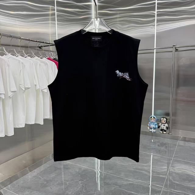 Bal Balenciaga 2025 summer new sleeveless vest personalized print unisex loose v