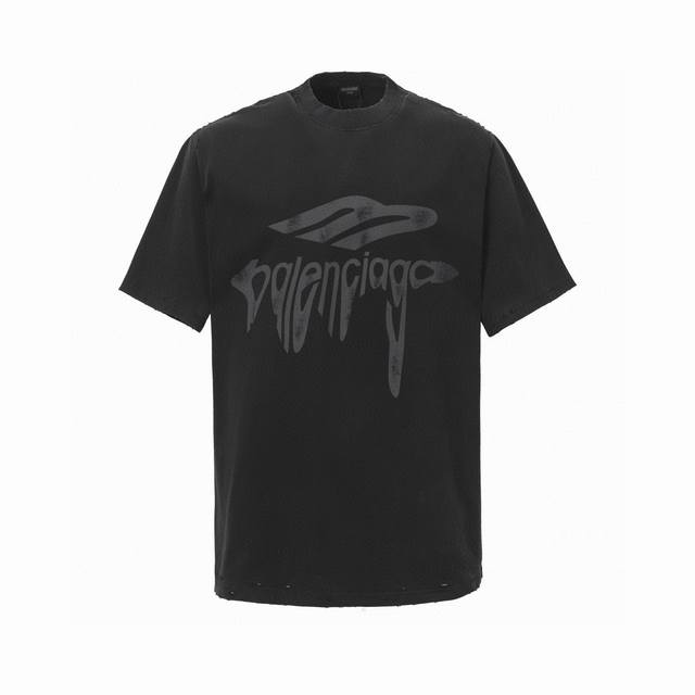 Balenciaga Paris 25Ss melted letter print short sleeves . The woven ribs are dye