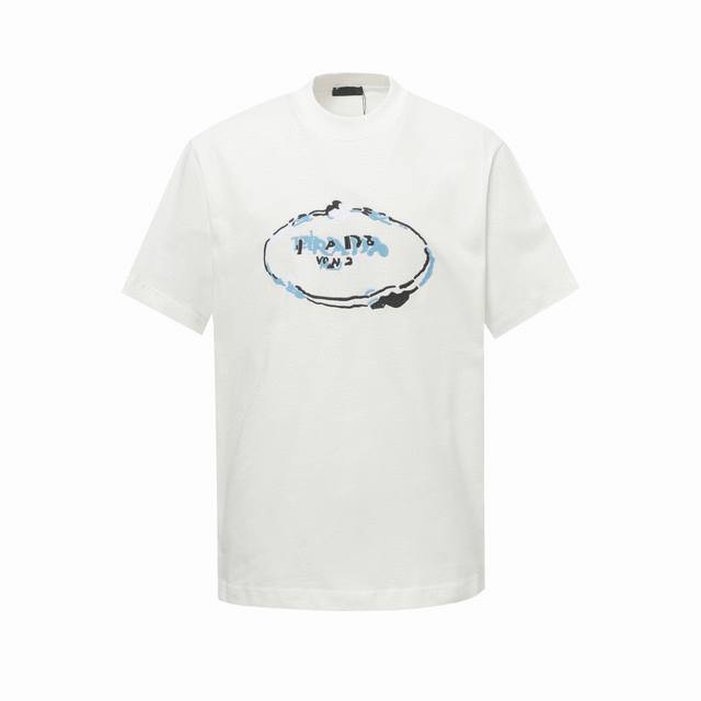 Prada 25Ss circle colored letter embroidery round neck T-shirt short sleeve offi