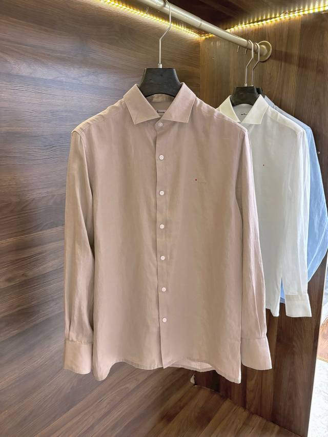 New# Kiton The soft and casual long-sleeved shirt with 100% linen and iconic red