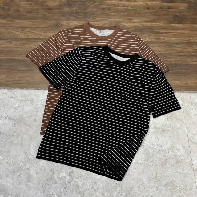 New# Brunello Cucinelli Italy Bc autumn new classic men's contrast striped round