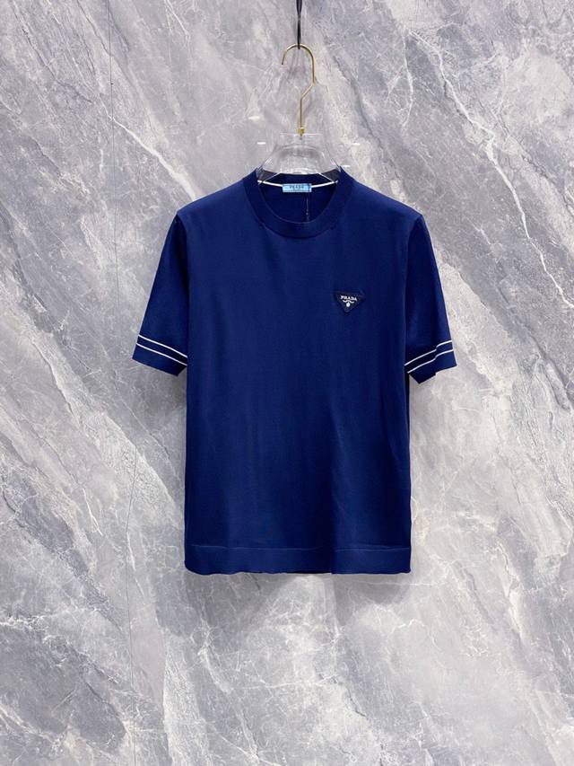Prada high-end Tencel Polo short-sleeved sweater solid color simple counter styl