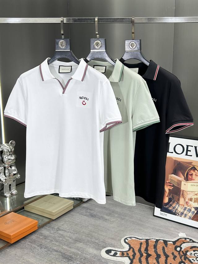 Gucci 25 Spring/Summer Fashion Short-sleeved Mercerized Pearl Cotton Polo Shirt!