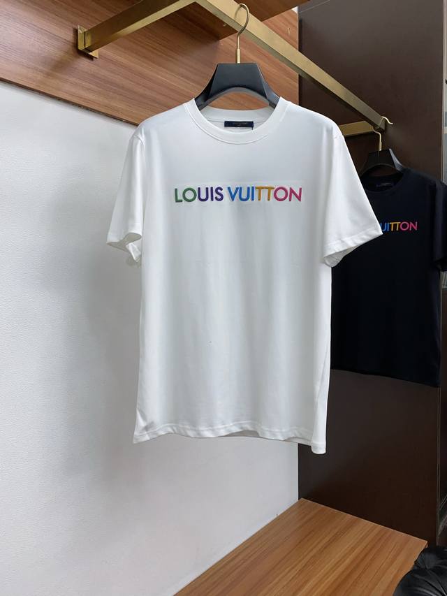 Lv Louis Vuitton Ss new craft logo pure cotton wide version round neck men's sho