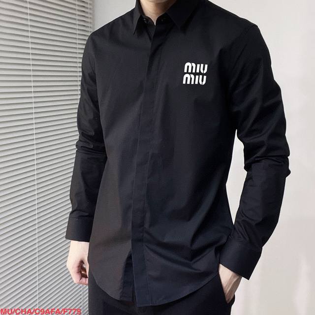F775 Mu Miu Miu latest men's must-have shirt, 100% natural cotton, comfortable a