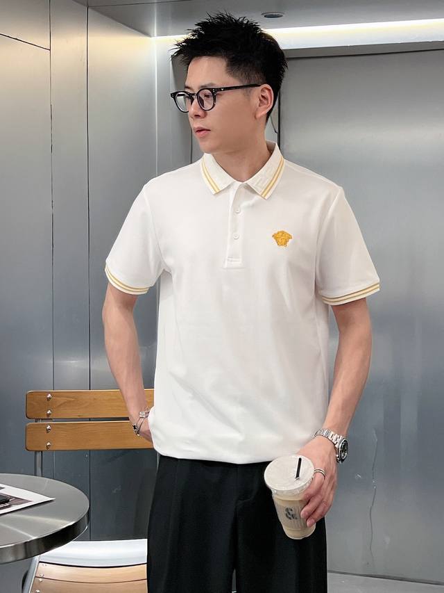 Versace 2025Ss summer new letter logo men's lapel Polo shirt! Classic business m