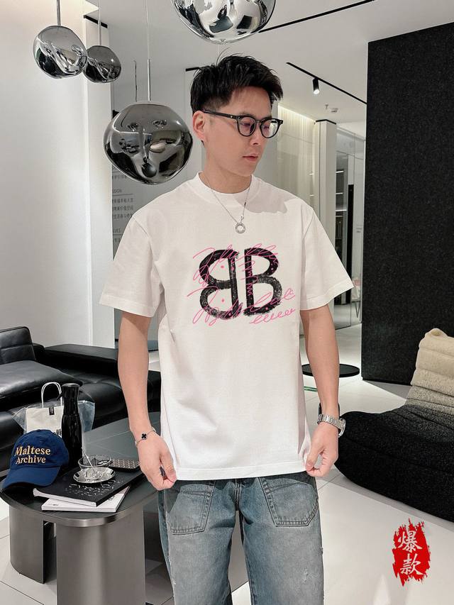 Balenciaga printed model 2530 spring and summer new fashion round neck short sle