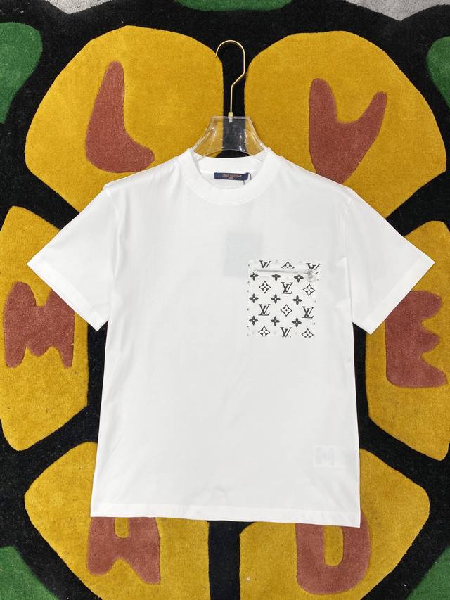 Lv 2025Ss Spring and Summer new cotton round neck short-sleeved T-shirt chest po