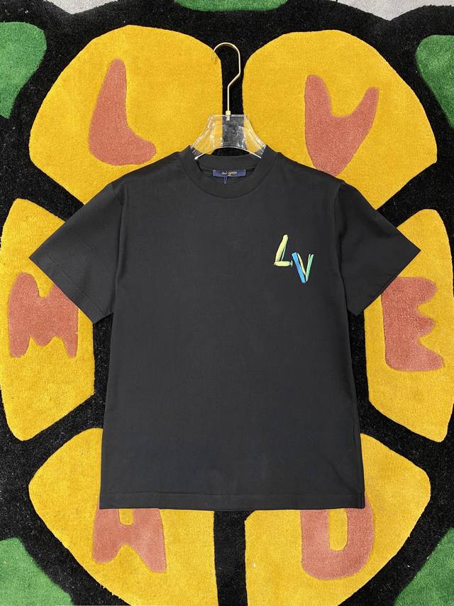 Lv 2025Ss Spring and Summer new cotton round neck short-sleeved T-shirt chest ha
