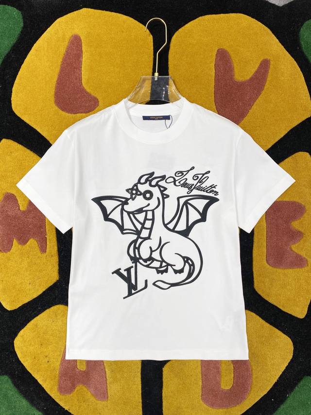 Lv 2025Ss Spring and Summer new cotton round neck short-sleeved T-shirt with hea