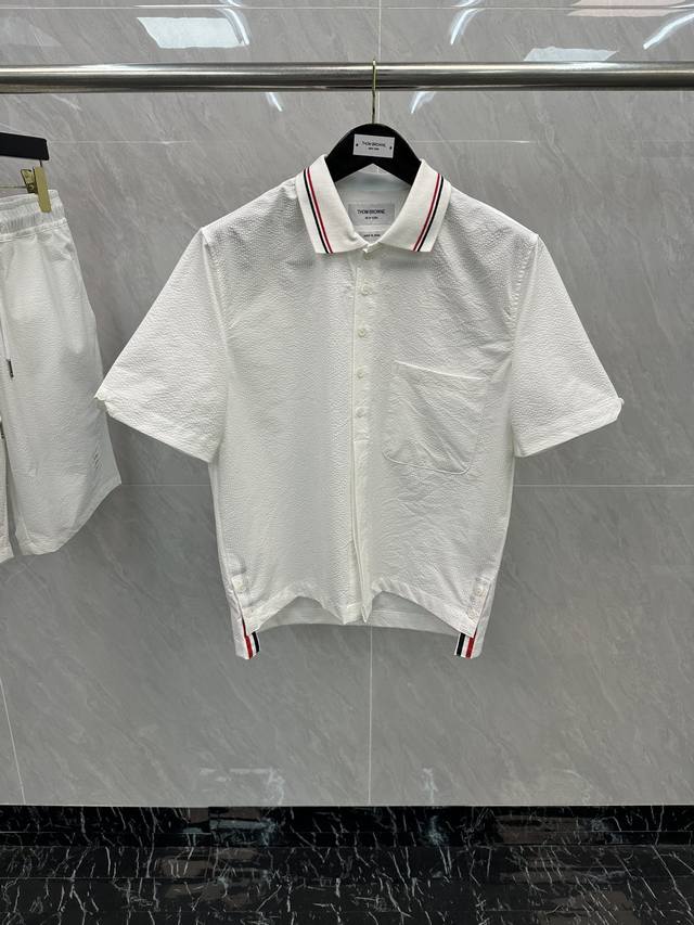 Thombrowne Tb 2025Ss Summer new style seersucker fabric short-sleeved shirt and