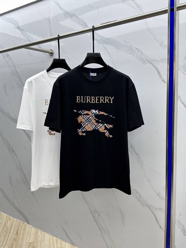 Bbr*Burberry 2025Fw Spring and Summer new round neck T-shirt, three-dimensional
