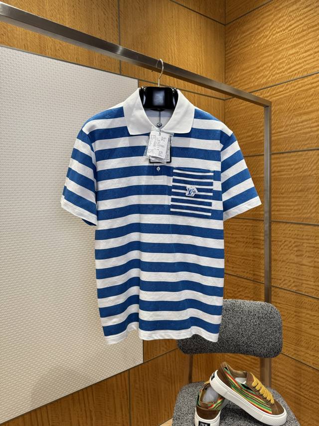 Louis Vuitton knitted lapel short-sleeved polo shirt Made of custom-made pique c