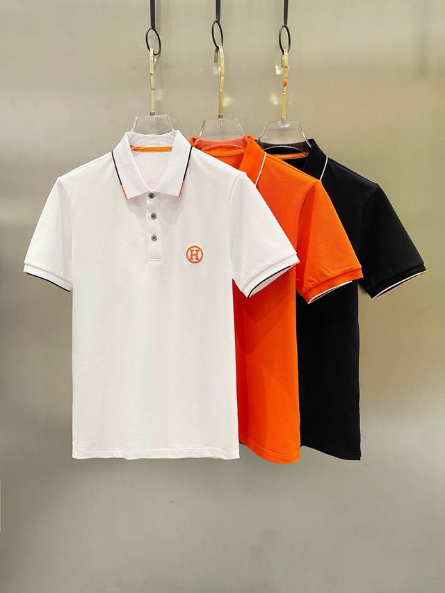 Hermes 2025Ss summer new Logo men's lapel Polo shirt lapel T-shirt classic busin