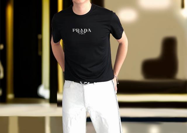Prada 2025 Spring European Counter New Top Original Fashion Casual Half-Sleeve B