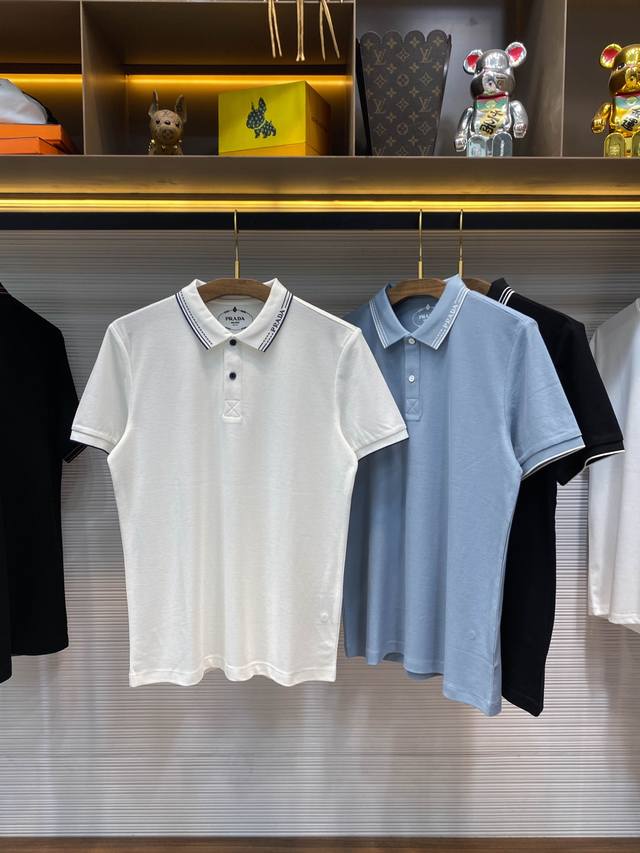 A26-Pra25Ss Spring and summer new mesh beaded cotton lapel short tee, men's coll