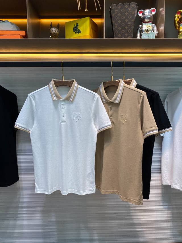 A26-Lss Spring and Summer new mesh beaded cotton cloth contrast lapel short tee,