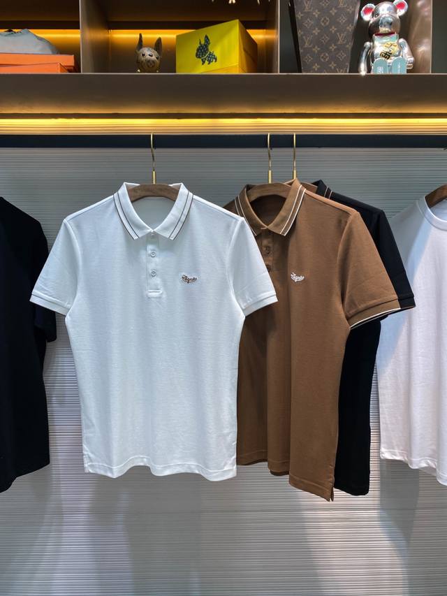 A26-Ez25Ss Spring and summer new mesh beaded cotton lapel short tee, men's class