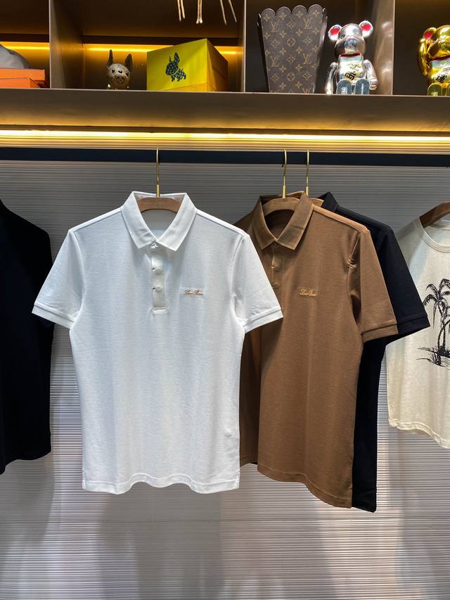 A26-25Ss Spring and Summer new mesh beaded cotton lapel short Tee, men's busines