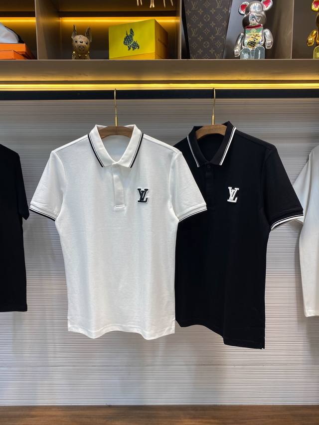 A26-1V25Ss Spring and Summer new mesh beaded cotton lapel short tee, men's three