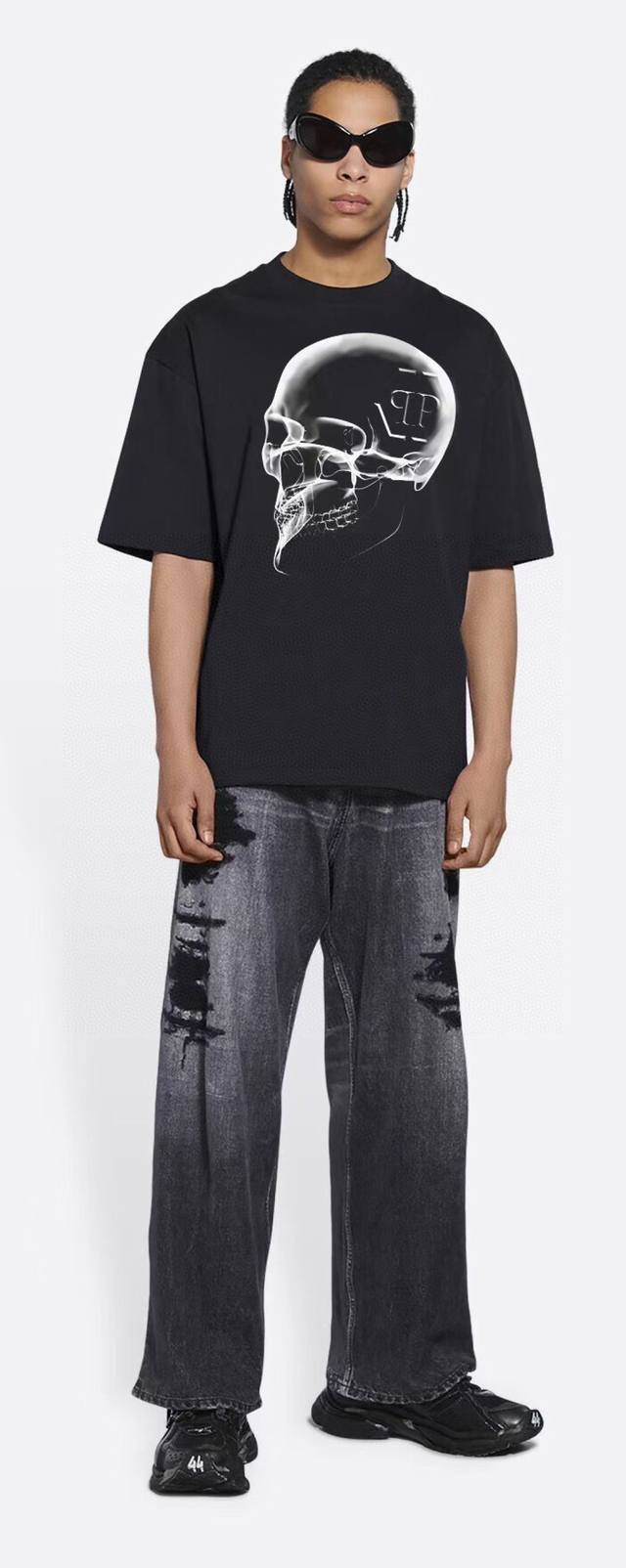 Philipp Plein 25 Spring/Summer new skull print logo short-sleeved T-shirt, custo