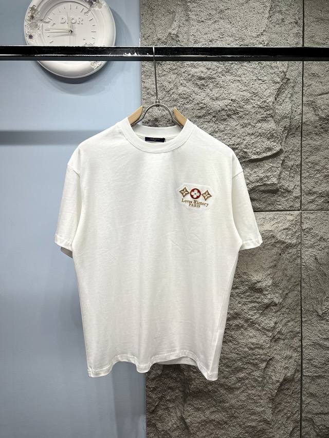 L_V Louis*Den 2025Ss latest color embroidered logo short-sleeved T-shirt 280G cu