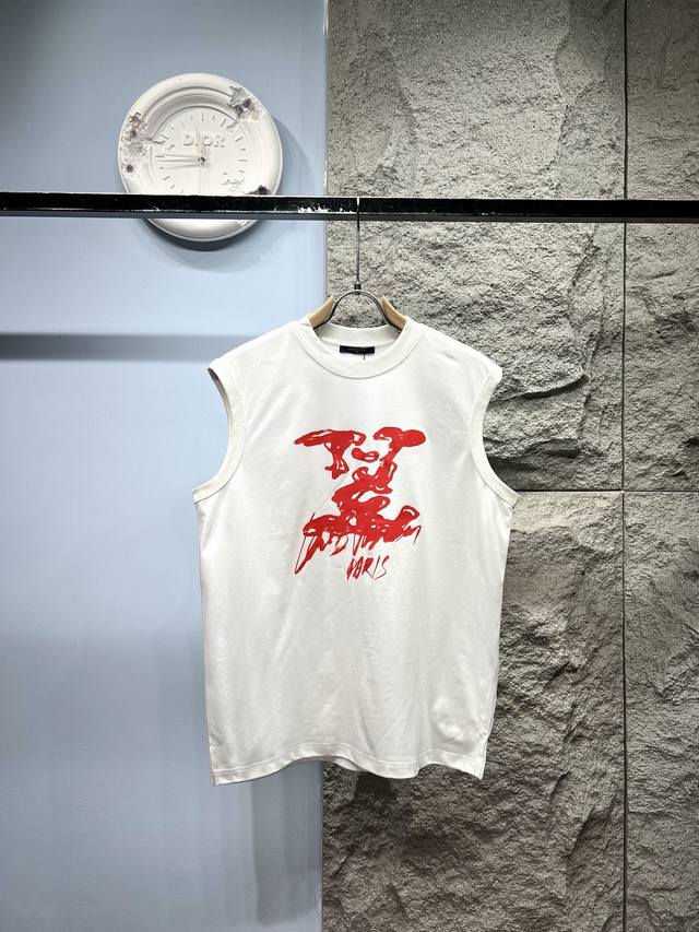 L_V Louis*Den 2025Ss latest flame letter vest T-shirt uses 280g Xinjiang cotton