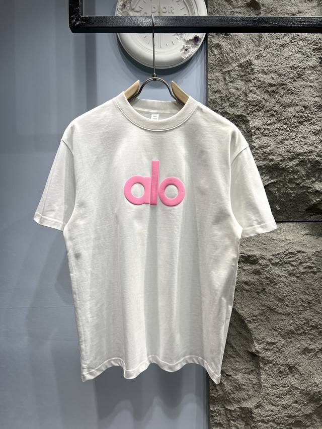 Alo 2025Ss latest foam logo short-sleeved T-shirt customized 280g cotton fabric,