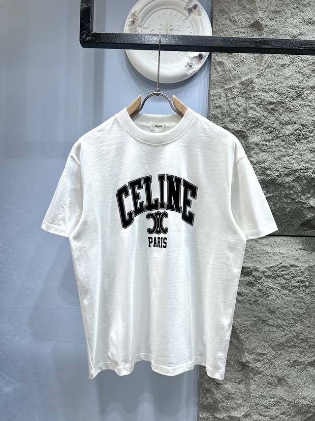 Cel*Ne 2025Ss latest double C printed letter short-sleeved T-shirt is made of 28